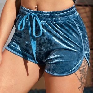 Blue velvet shorts